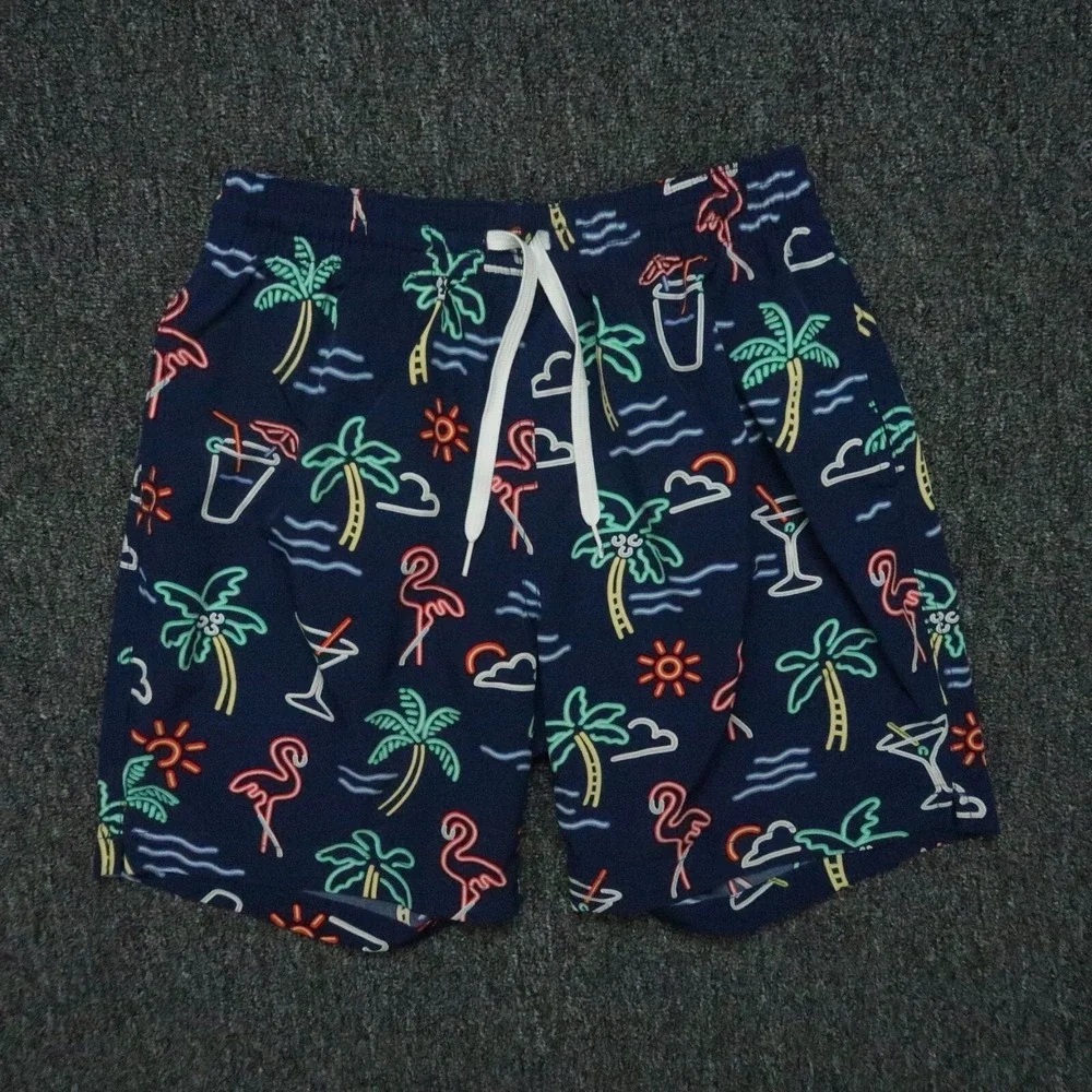 Chubbies Swim Trunks‎ Small Blue Neon Lights Tropical Lined Shorts 7